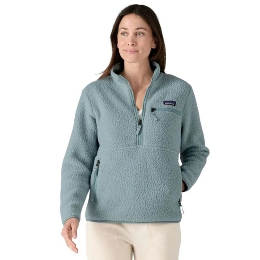Patagonia Retro Pile Marsupial Fleece Pullover Light Blue Womens Small COZY FALL